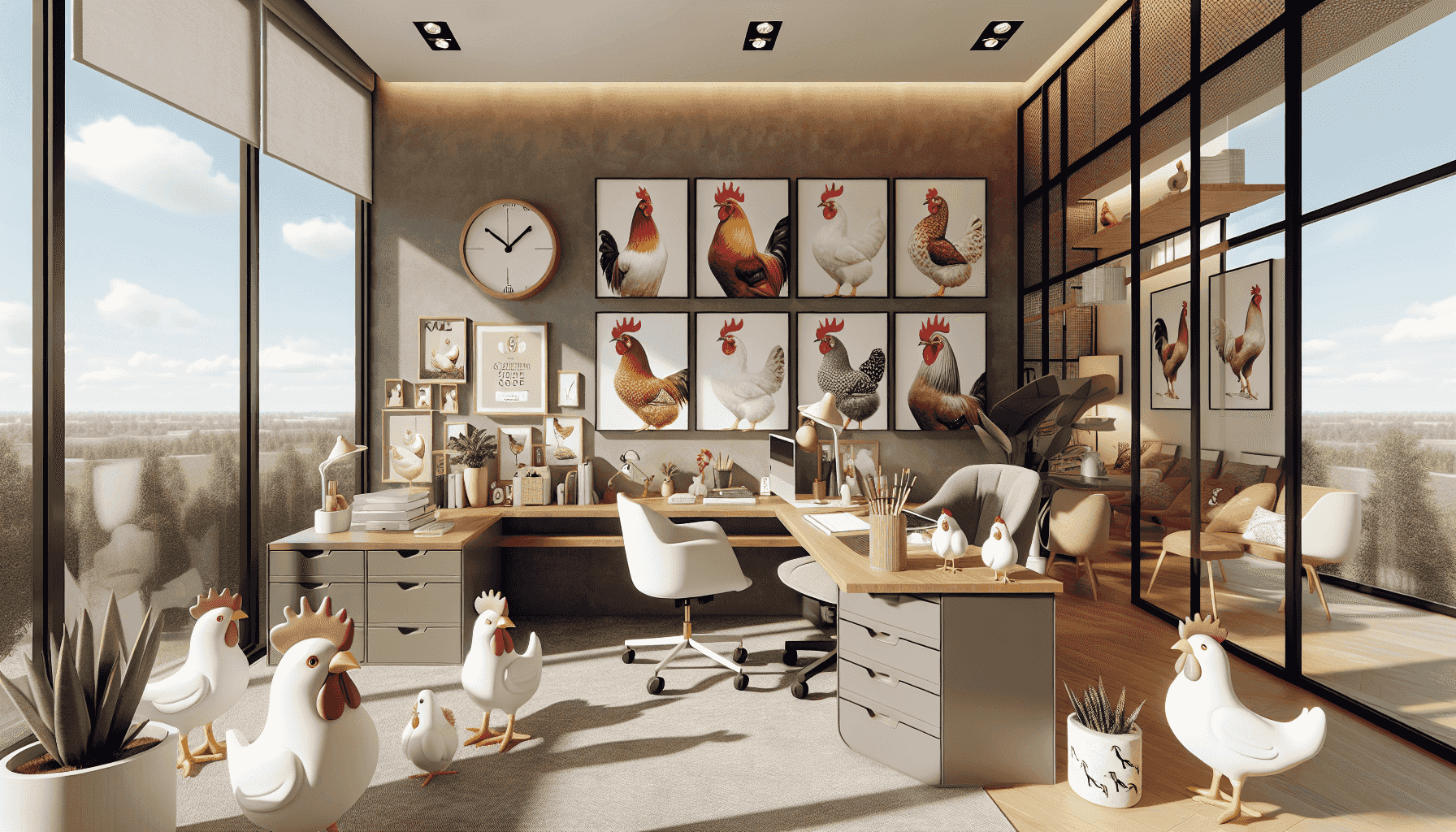 Ufficio moderno con decorazioni a tema pollo