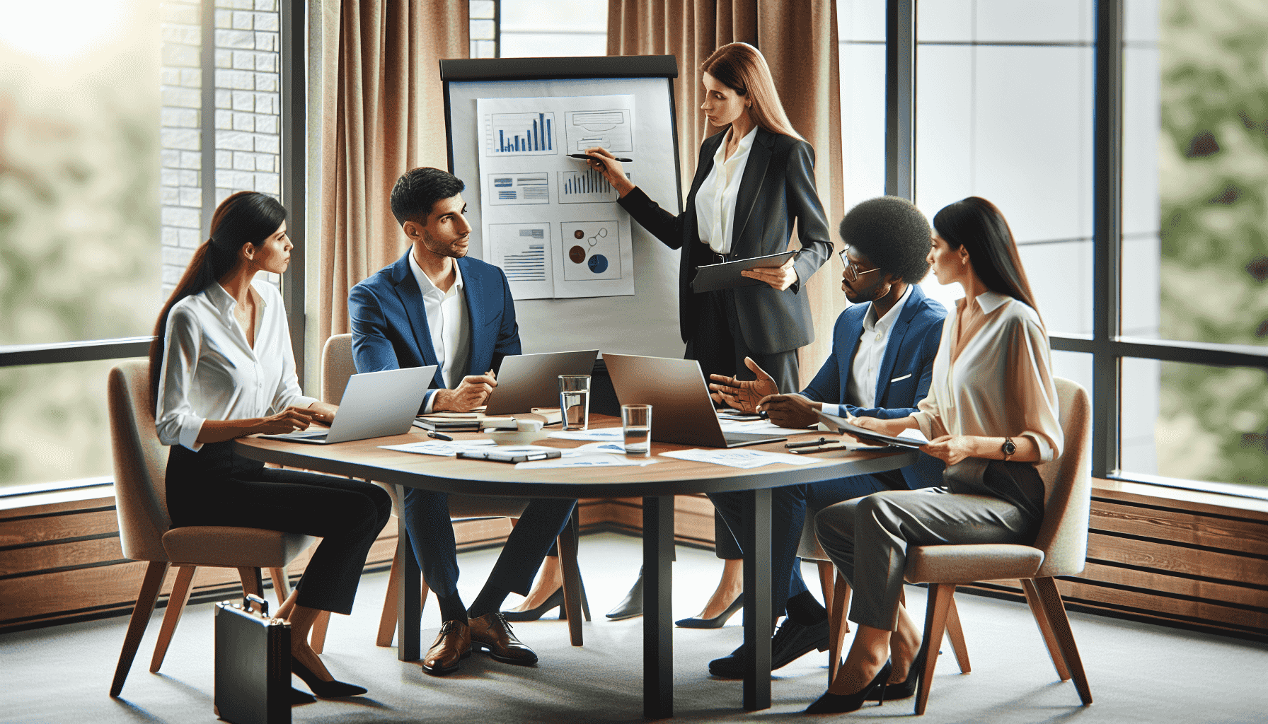 Team di consulenti che lavorano insieme in una sala riunioni